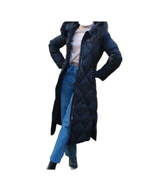 RARE WEEKEND MAX MARA MIRANO Down Coat Raccoon Fur Trim Winter Black 34/36 S/XS